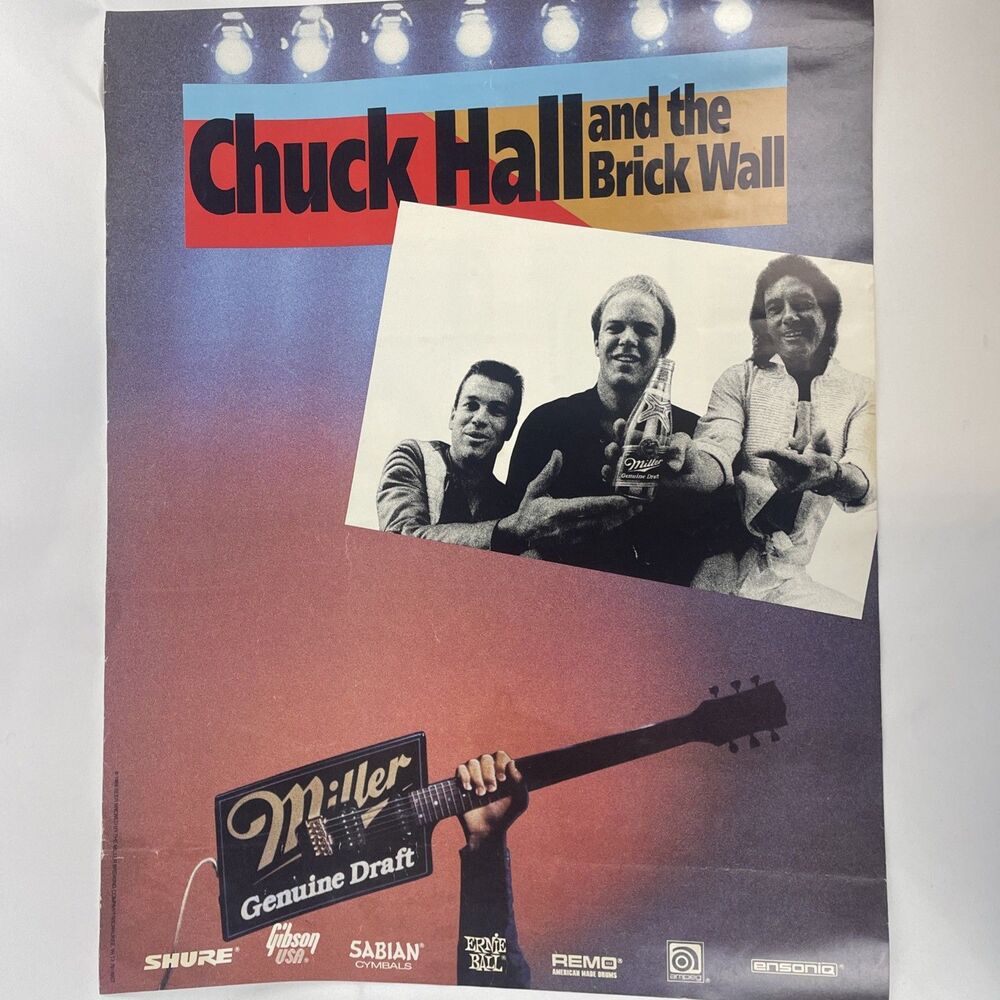 Vintage 1988 Chuck Hall And The Brick Wall Poster - Miller Genuine Draft Sponser